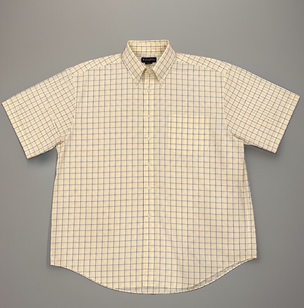Brooks Brothers Men's XXL Non-Iron Short Sleeve Yellow Blue Check Cotton Shirt